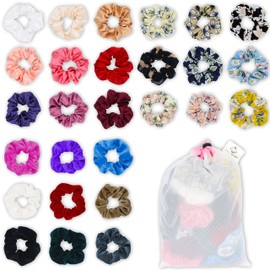 Moolfglarg Invisibobble Vsco Girl Pack of 27 Hair Bobbles Elastic Hair Bands for Girls Women Pastel Colours Velvet Satin Chiffon Hair Accessories Ponytail