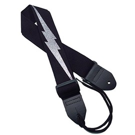 Legacystraps DSG Lightning Bolt Design 2" Cotton Guitar Strap Silver Glitter on Black