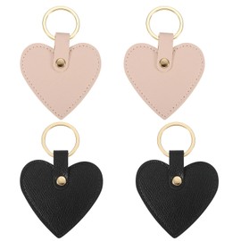 PATIKIL Heart Leather Keychains, 4 Pack Heart Leather Key Fobs with Key Rings Keychain Holder for Wedding Gifts Party Favors ID Card, Black Pink