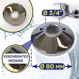Set of 2 covers for taps, diameter 80 mm x 3/4 inch, for concealing eccentric pipes, behind wall fittings in bathrooms, made of chrome-plated brass MONTERAL