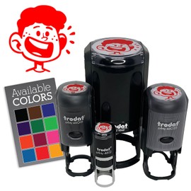 Happy Cartoon Boy Smile Freckles Self-Inking Rubber Stamp for Stamping Ink Stamper Crafting Planners - 3/4 Inch Small - Red Ink