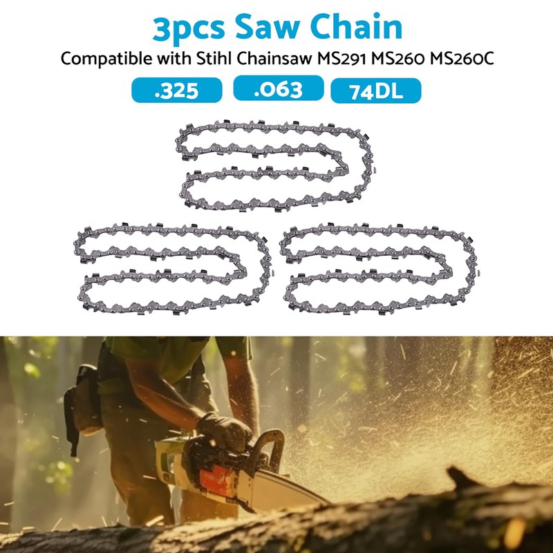 3PCS Chainsaw Chains 74DL 325 .063 Semi Chisel Suitable for
