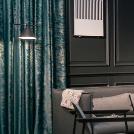 Velvet Curtain Panel Pinch Pleated Back Tab Living Room Luxury Window Treatment Blue Velvet Fabrics with Golden Embossed Home Decoration Living Room 2 Panel