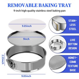 304 Stainless Steel 9 Inch Springform Pan With 30 Pcs Parchment Paper Liners, Leakproof Cheesecake Pan Nonstick 9" Removable Round CakePan for Cheesecake,Mousse,Chiffon,Baking Cakes