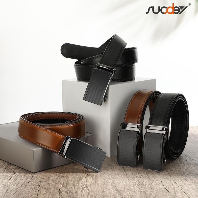 SUOSDEY Men's Automatic Leather Belt Ratchet Belt for Business Casual