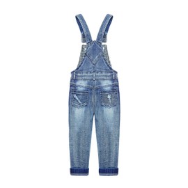 KIDSCOOL SPACE Boy Girl Overalls, Big Bib Stretchy Distressed Denim Jumpsuit,Blue 11-12 Years