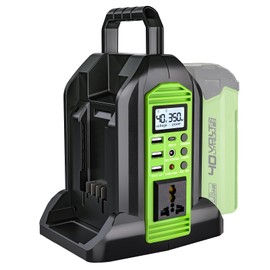 Power Inverter for Greenworks 40V Battery, 350W 2-Port DC 40V to AC 120V Portable Battery Converter with LED Light, 6 Output Ports, LCD Display for RV Camping, Emergency, Power Outages