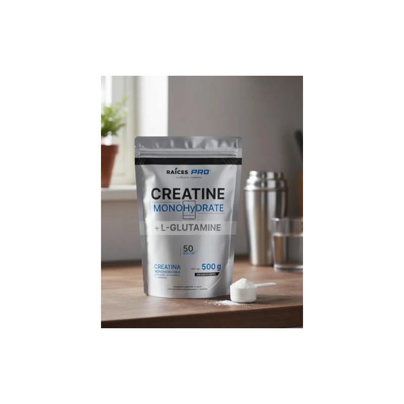Creatina Monohidratada Y Glutamina 500g Raíces Pro Sin Sabor