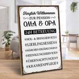 ARTFAVES® Wall Picture Wooden Sign with Saying "Pension OMA und OPA (V1) - Door Sign Retro Vintage Decorative Picture Gift - Family, Grandparents