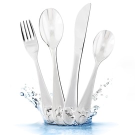 Koru Kids® Kinderbesteck Sea Animals – 4-teiliges Set – Kinderbesteck Edelstahl – Kinder Besteckset - Kinder Essbesteck - spülmaschinengeeignet – Kinder Besteck ab 3 Jahre –