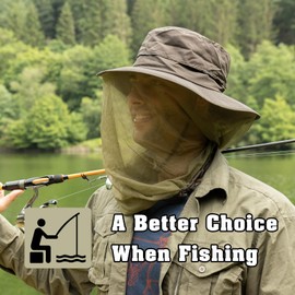 TOP-EX Detachable Net Sun Hat for Men with Wide Brim, Removable Mosquito Head Net Hat, UV Protective, Waterproof Boonie for Outdoor Adventures, Fishing & Summer Beekeeper Adventures Dark Green M