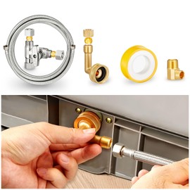 Dishwasher Hose Installation Kit - Includes Water Supply Line, 3/8" Compression Water Splitter, 3/4" FHT Elbow, and 3/8" MIP Elbow (12 FT)