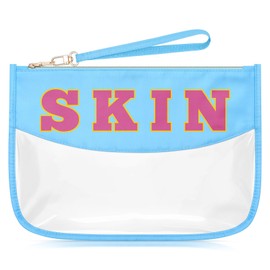 Sazuwu Chenille Letter Makeup Bag with Zipper Preppy Skin Accessories for Girls Transparent PVC Cosmetic Travel Bag Organizer Portable Travel Pouches Makeup Toiletry Bag Organizer Storage Pouch