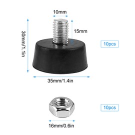 JIjzedL Pack of 10 Adjustable Rubber Feet, Screw-On Rubber Feet, M10 x 35 mm, Shock-Absorbing Rubber Feet, Rubber Base Screw Feet for Tables, Chairs, Cabinets, Machines (1)