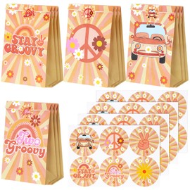 Tudomro 36 Pcs Two Groovy Boho Hippie Party Favors Bags with Stickers Two Groovy Decorations for Birthday Baby Shower gathering Supplies