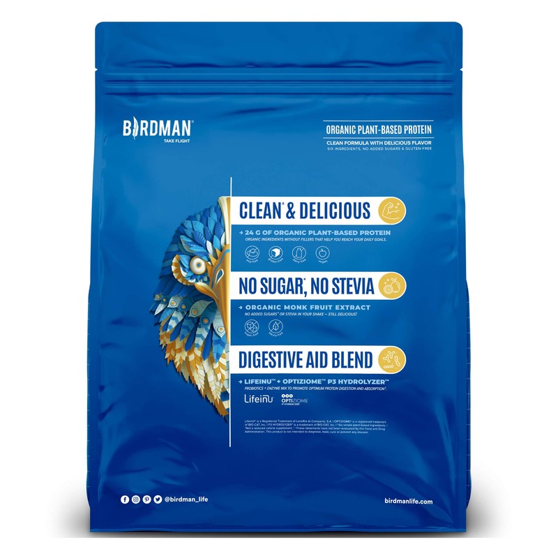 BIRDMAN Falcon Vegan Protein Powder Organic, Stevia & Sugar Free,