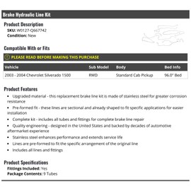Brake Hydraulic Line Kit - Compatible with 2003-2004 Chevy Silverado 1500 RWD Standard Cab Pickup