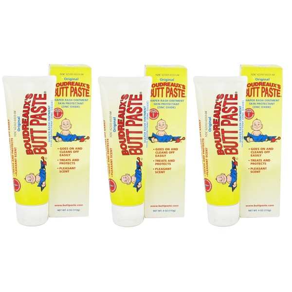Boudreaux's Butt Paste Diaper Rash Ointment Skin Protectant, 4 Oz (Pack of 3)