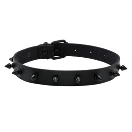 MILAKOO Women Men Cool Punk Goth Metal Spike Studded PU Leather Necklace (Black)
