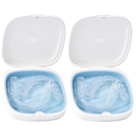 Estuche de retención delgado para alineadores con orificios de ventilación, bandeja interior extraíble de silicona para una fácil limpieza (paquete de 2, blanco y azul)