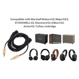 MARSHALL Replacement Audio Cable, Compatible with Woburn1/2, Major1/2/3, STOCKWELL1/2, Stanmore1/2, Kilburn1/2, Acton1/2, Tufton, Uxbridge Speakers, 3.5mm Male to Male Stereo Jack Cord, 2 Ft, Black