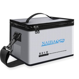 NAIBAOSD Fireproof Explosionproof Lipo Battery Bag for Lipo Battery Storage and Charging, Large Capacity Fire Resistant Detachable Shoulder Strap with Double Metal Zipper (11 x 8 x 6.5 in)