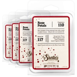 Shortie's Candle Company Rose Petals Wax Melts Bulk Pack - Formula 117-4 Highly Scented 3 Oz. Bars (12 Oz. Total) - Made with Natural Oils - Flower & Floral Air Freshener Cubes Collection