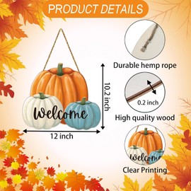 Fall Door Decor White Orange Blue Pumpkin Wall Decor Welcome Sign Wooden Front Door Hanger Pumpkin Hanging Sign for Harvest Farmhouse Thanksgiving Indoor Home Decorations