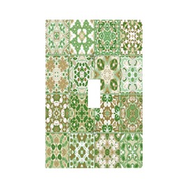 Wpshijia Light Switch Cover Plate Vintage Boho Green Talavera Moroccan Botanical 1 Gang Single Toggle Decorative Switch Plates Wall Plate Electrical Faceplate socket cover for Kitchen Livingroom Decor