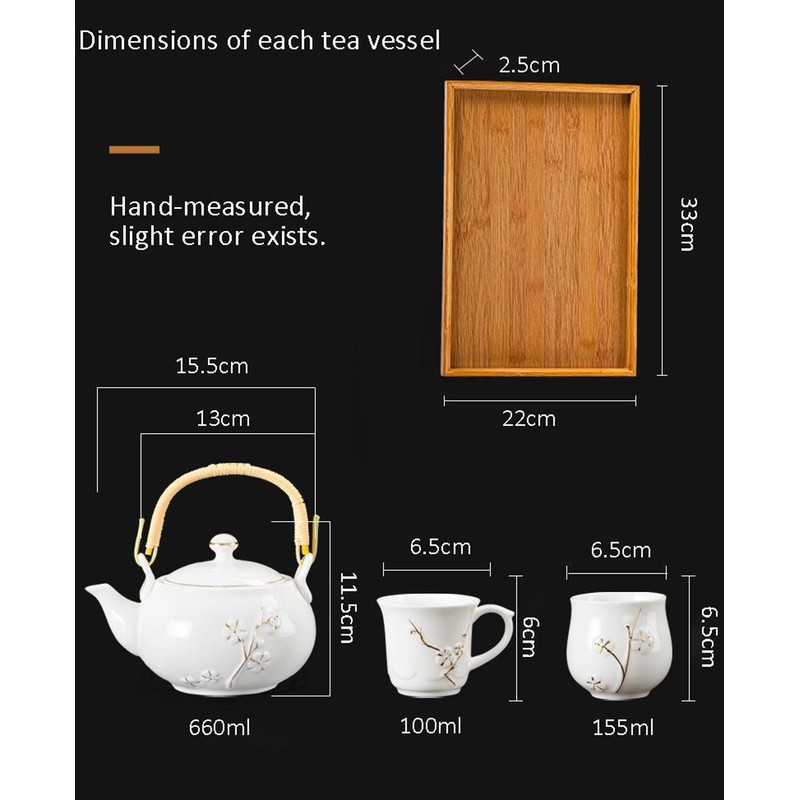 KEYDUACU Japanese Tea Set, Kiln-Formed Ceramic Tea Set, Plum Blossom
