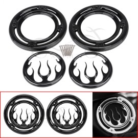 Unbranded Vivid Black Flame Rear Speaker Grill Accent Trim Covers For Harley Street Glide