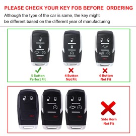 Aoocar 5 Button Heavy Metal Key Fob Cover, Compatible with 2019-2025 Dodge Ram 1500 2500 3500 etc, Key Holder with Carbon Fiber Pattern, 5-Button (1 PCS)