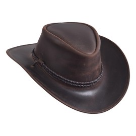 Sidewinder Mens Cowboy Leather Hat Western Style Unisex Australian Braided Hatband, Black, Small