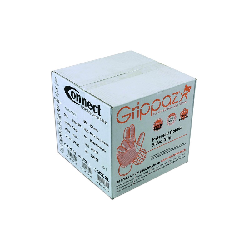 Connect 37301 Grippaz Large Orange Nitrile Gloves Box 50pc/25 Pairs