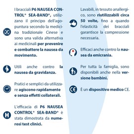P6 Nausea Control, Bracciali Anti-Nausea per Adulti, Dispositivo medico CE di classe I, Riutilizzabili e Lavabili, Indicati per contrastare qualsiasi tipo di nausea - Confezione da 2 Bracciali