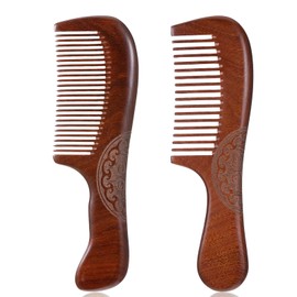Sandalwood Hair Comb Set, 2Pcs Wooden Comb for Women Natural Wooden Hair Combs Anti-Static Detangling Combs Sandalwood Fine Tooth Natural WoodComb for Wet, Dry Curly, Thin, Thick, Wavy, Straight Hairs