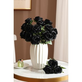 Luyue 40PCS Fake Roses Artificial Flowers with Stems Silk Fake Flowers Bouquet Artificial Long Stem Black Roses in Bulk for Wedding Centerpiece Floral Arrangement Home Decor