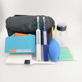 QIIRUN Fiber Optic Cleaning Kit FTTH Optical Fiber Cleaner Tools with Fiber Cleaning Cassette for FC SC ST LC MU Connectors, 1.25mm/2.5mm Fiber Cleaner Pens, Cleaning Swabs Wipes