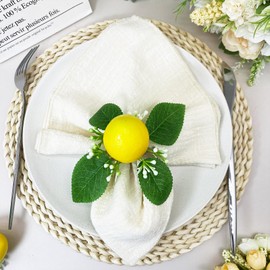 WINGFISH Napkin Rings Set of 12 Farmhouse Napkin Rings for Dinning Table (Lemon), Natural Brown