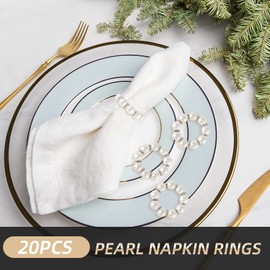 Keilend 20pcs Pearl Napkin Rings, Luxurious Napkin Rings for Decorating Table Napkins, Elegant Napkins Ring Holders for Dinner, Wedding, Party Table Decoration, Thanksgiving & Christmas