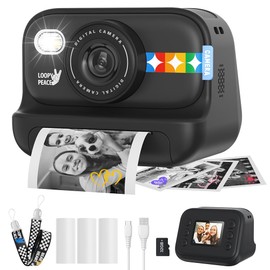 Instant Print Camera for Kids, Birthday Gifts for Girls and Boys Ages 3-12 - 1080P Video Camera for Kids, Gift Ideas for Boys Ages 3 4 5 6 7 8 9 10 11 12 - Girls' Gifts for Christmas/Holidays (Black)