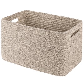 OIAHOMY Cotton Rope Woven Storage Baskets for Shelves, Rectangle Storage Bins with Handles, Towel Basket - Brown