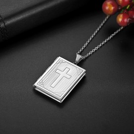 Cupimatch Photo Pendant Locket for Opening: Square Chain Pictures Photo Pendant Rectangular Chain Women's Amulet Necklace with 45 cm Chain, Stainless Steel