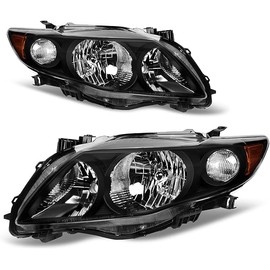 AUTOSAVER88 Headlight Assembly Compatible with 2009 2010 Corolla Black Housing Amber Reflector(Not fit S or XRS Trim)