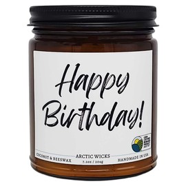 Happy Birthday Scented Candle | Arctic Wicks Candles | Handcrafted Natural Coconut & Beeswax 9oz (204.1g) Amber Candle | Vanilla, Cherry Blossom | Made in the USA