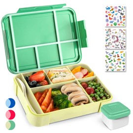 PUWOWYE Children's Lunch Box with Compartments, Bento Box Children, 1330 ml, Leak-Proof Lunch Box for Girls and Boys, Suitable for School, Nursery & Excursions, BPA Free (Green)