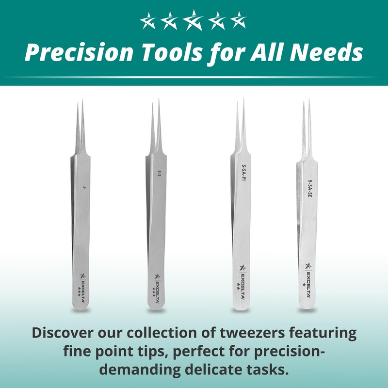 Excelta Precision Tweezers, Straight Tapered Ultra Fine Point, Anti-Magnetic Stainless