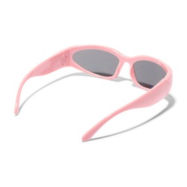 ShadyVEU Y2K Wrap Around Futuristic Swift Slim Fashion Oval Sports Shades UV400 Sun Glasses (Light Pink Frame/Smoke Lens)