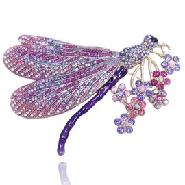 EVER FAITH Austrian Crystal Enamel Colorful Bouquet Cute Dragonfly Insect Brooch Purple Gold-Tone