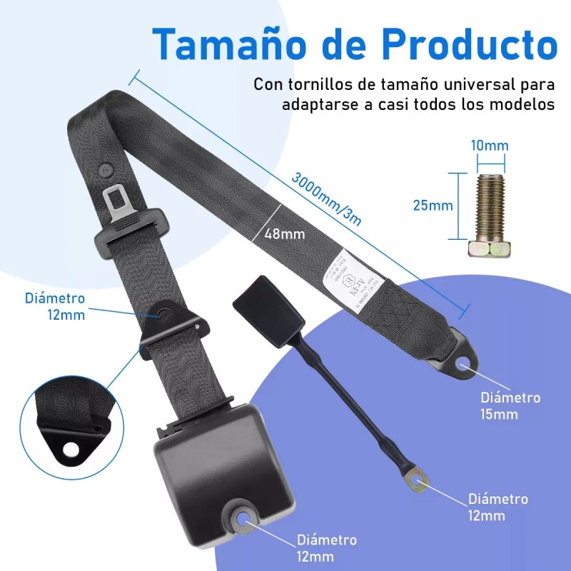 Cinturón De Seguridad De 3 Puntos Universal Retráctil 2 Pzs